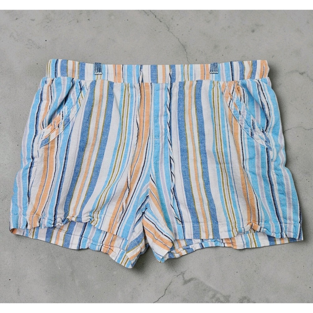 Briggs Womens Linen Blend Shorts XL Striped Elastic Waist Pull‎ On Summer Casual